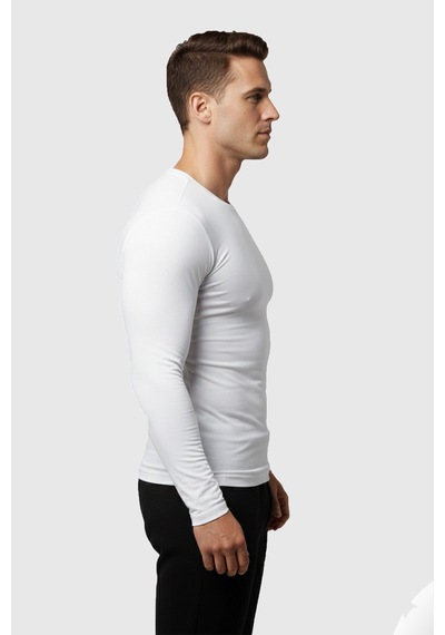 Deepsea Beyaz Dar Kalıp Likralı %90 Pamuk Erkek Sweatshirt Vücuda Oturan İnce Penye Sweat 2300423 Beyaz