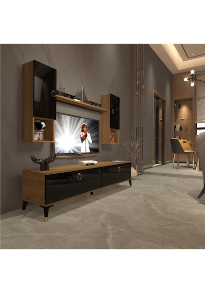 Decoraktiv Eko 5da Mdf Std Gold Tv Ünitesi Tv Sehpası Pera - Siyah