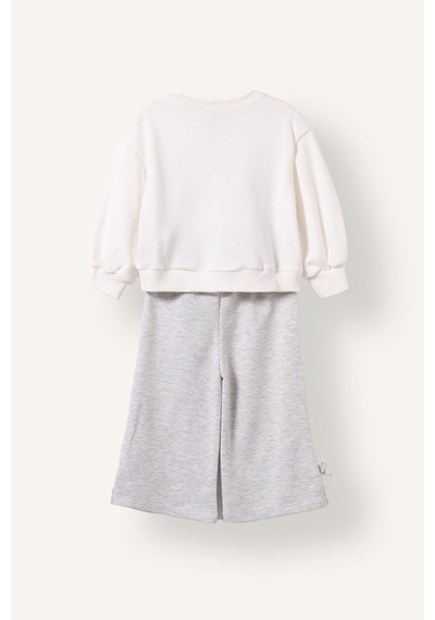 Defacto 2li Takım Baskılı Sweatshirt Eşofman Altı Kız Bebek I7733a526auer105 Ekru-er105
