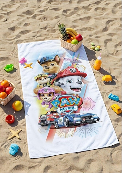 Dijital Baskılı Paw Patrol Çocuk Plaj Havlusu Beyaz