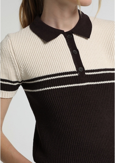 Colin's Colins Slim Fit Polo Yaka Çizgili Kadın Kahverengi Kısa Kol Kazak Cl1081963 Q1.v1 Brw