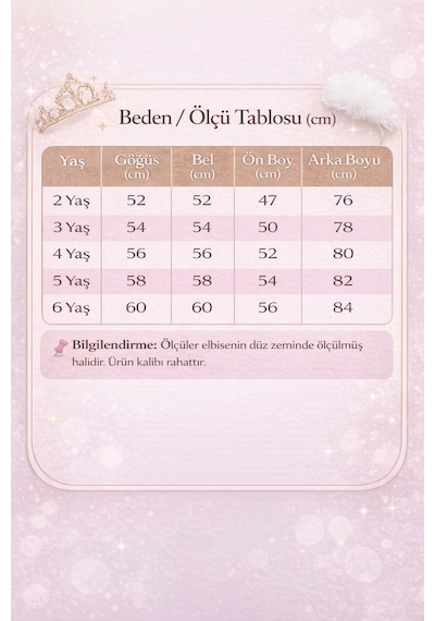 Ayışığı Kız Çocuk Pembe Kuyruklu Tüllü Volanlı Taç Hediyeli Abiye Elbise 2-6 Yaş Pembe