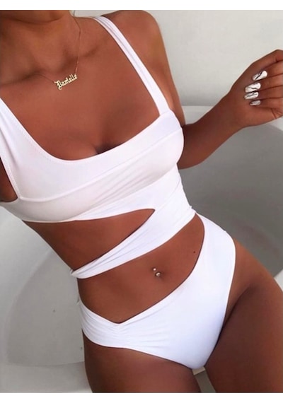 Özel Tasarım Desketksiz Kaplı Beyaz Bikini Takım (551647972) Beyaz