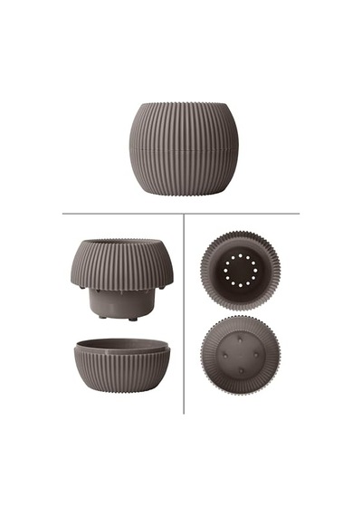 Mercan Yuvarlak Saksı Seti 0,35 Litre + 1,2 Litre, İç Mekan - Dış Mekan 2li Ekonomik Tabaklı Plastik Saksı Set Kahve Renk