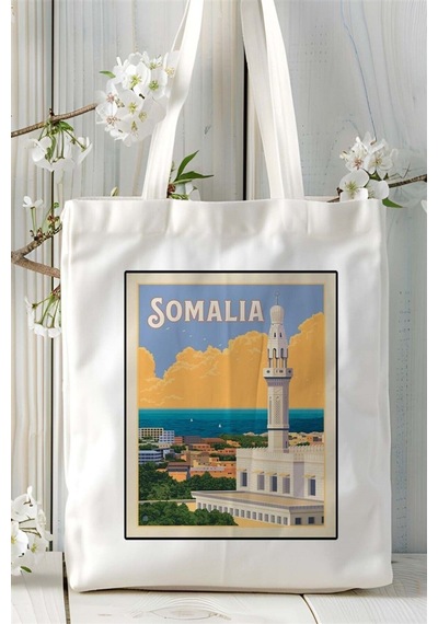 Art Hediye Somalia Somali Baskılı Bez Çanta Omuz Çantası Kişiye Özel Desen Çok Renkli