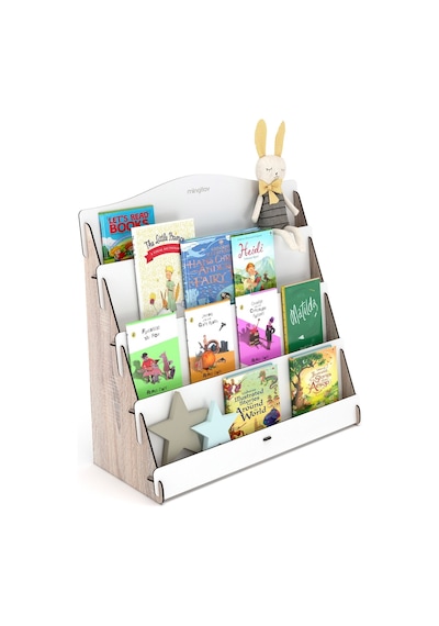 Mingitav Mingitav Lucky Montessori Ahşap Çocuk Odası 4 Raflı Kitaplık Meşe