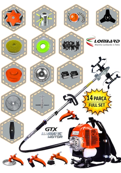 Cros Lombard İtaly Mılano-x14 Seri Sırt Tırpan+ Akrobat Çapalama + Toprak Eşeleme 14 Parça Tam Temizlik Seti