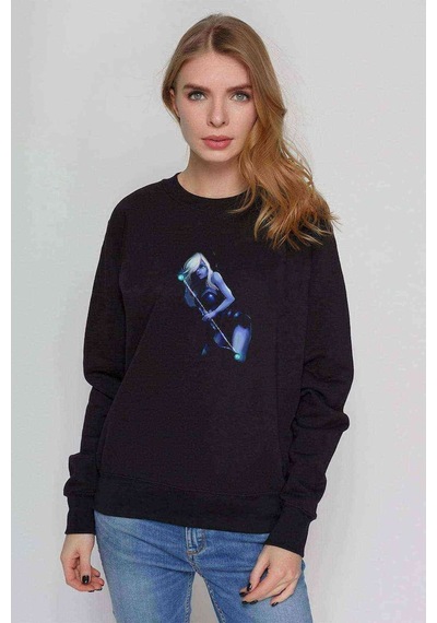 Dota 2 Drow Ranger 2 Anime Baskılı Siyah Kadın Sweashirt