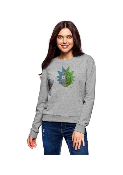 Rick Get Toxic Baskılı Gri Kadın Sweatshirt