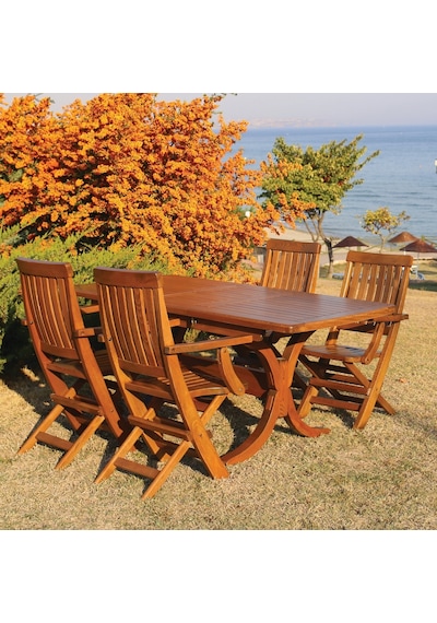 Muğla Ahşap Bahçe Takımı: 80x140+40 Masa + 4 Katlanır Sandalye Beyaz Muğla Ahşap Bahçe Takımı: 80x140+40 Masa + 4 Katlanır Sandalye Beyaz