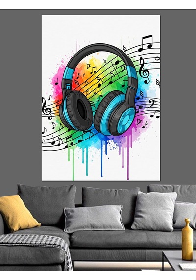 Ahşap Tablo Renkli Neon Müzik Kulaklığı