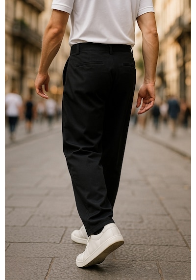 Cedy Denim Yüksek Kalite Erkek Yüksek Bel Pileli Baggy Chino Pantolon C358 Siyah