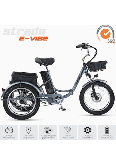 Stradacycles E-VIBE Hidrolik Disk Üç Tekerlekli Elektrikli Bisiklet