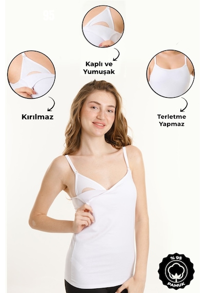 Parlingerie Hamile Emzirme Atleti Kaplı Beyaz