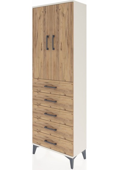 Arges Dolap Tek Raflı 5 Çekmeceli Tek Askılı 60x30x182 Aytaşı-çam Aytası