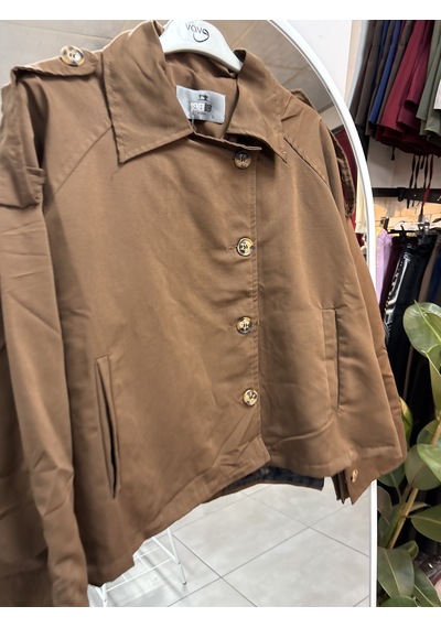 Nirva Butik Kadın Kısa Düğmeli Trenç Taba