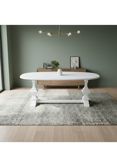Orleans Fransız Still Oval Ahşap Yemek Masası 90x180 Beyaz