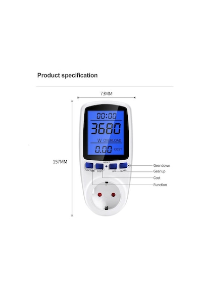 Tograt - Dijital Wattmetre - Priz Tipi - Elektrik Tüketimi Ölçer - 220v 16a 3680w - Işıklı Lcd Ekran