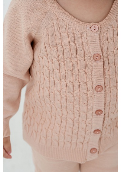 Babyhola Unisex Triko Saç Örgülü Alt Üst Bere 3'lü Takım 22108 Pembe