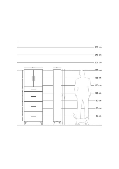Arges Dolap 2 Raflı 4 Çekmeceli 2 Kapaklı 60x30x182 Antrasit-çam Antrasit