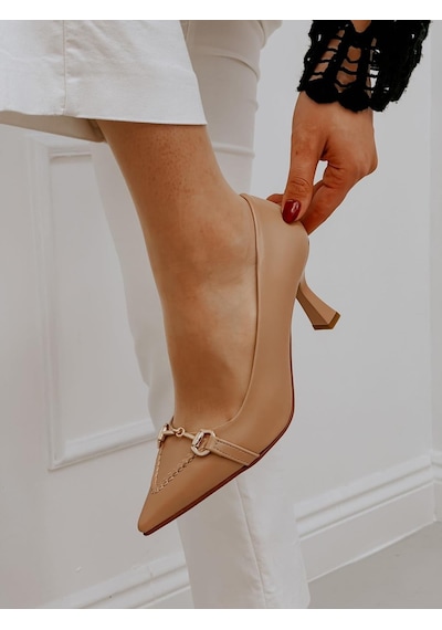 Ervanın Butiği Nude Cilt Mosscross Toka Detay Kadın Stiletto-3907