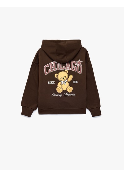 Koton Ayıcık Baskılı Şardonluuzun Kollu Kapşonlu Sweatshirt Kahverengi 7wkg10369ak Kahve