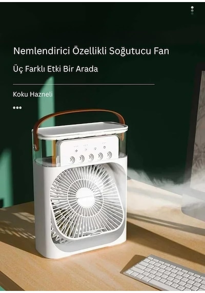 Şarjlı Soğutmalı Vantilatör - Beyaz - 7 Renk Led Işıklı Mini Hava Soğutucu, Buharlı Nemlendirici, Parfüm Hazneli, Zaman Ayarlı, Taşınabilir Usb Fan Ev & Ofis İçin