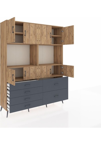 Hyperion Gardrop 8 Raflı 6 Çekmeceli 8 Kapaklı 176x44x221 Çam-çam/antrasit Çam/antrasit Hyperion Gardrop 8 Raflı 6 Çekmeceli 8 Kapaklı 176x44x221 Çam-çam/antrasit Çam/antrasit