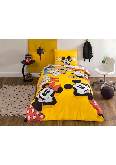 Mickey & Friends Standart Pamuk Nevresim Takımı, Siyah, Sarı, Kırmızı, Tek Kişilik 0