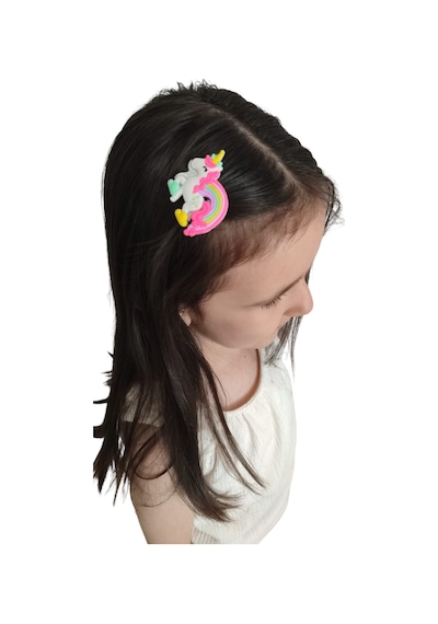 Üzeri Silikon Sevimli Unicorn Ve Kelebek Figürlü Karışık Renk Büzgülü Düz Lastik Ve Çocuk Pens Toka Çok Renkli