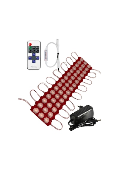 20 Adet 12 Volt 3 Watt 3 Lens Kırmızı 3030 Led Modül 12a Tek Renk Rf Dimmer 3a Priz Tipi Adaptör Set