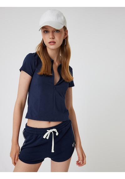 Koton Polo Yaka Tişört Fermuarlı Slim Fit Kısa Kollu Lacivert 5wal10493ık Lacivert