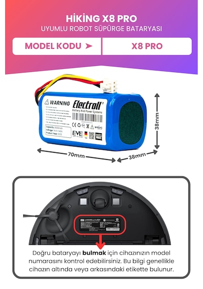 Hiking X8 Pro Uyumlu Batarya Maksimum Kapasite 3500mah Pil