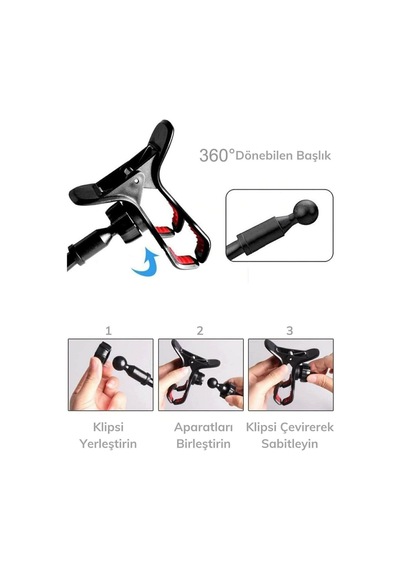Ayrex Akrobat Telefon Tutucu Oynar Başlıklı Klipsli Araç İçi Masa Kenarı Telefon Tutacağı Siyah Genel