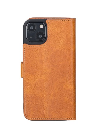 Apple Uyumlu iPhone 13 Pro Max Deri Cüzdanlı Kılıf Antik Taba