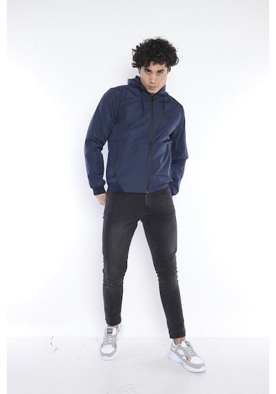 Escetic Erkek Spor Lacivert Slimfit Kapşonlu İnce Yağmurluk / Rüzgarlık-3 Lacivert