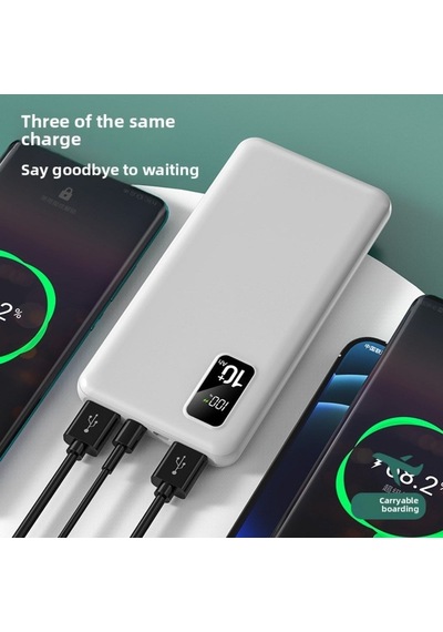 20000mah Dahili 3 Kablolu Dijital Ekranlı Led Fenerli Kompakt Taşınabilir Powerbank Kamp Seyahat Şarj Cihazı-1678 BEYAZ