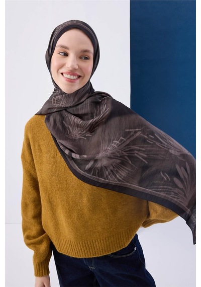 Silk Home Viskon Mayda Şal Koyu Vizon Zeminli Siyah Detaylı Desenli Yumuşak Dokulu 190x70 Çok Renkli