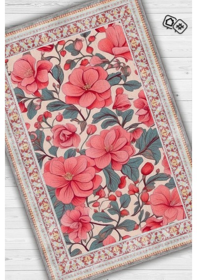 Homshtag Art Deco Begonya Vintage Halı Görünümlü Dijital Baskı Renkli Halı Rustik Çiçekli Halı Çok Renkli