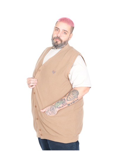 Mode Xl Büyük Beden Erkek Düğmeli Selanik Yelek 20545 Sutlu Kahve Sütlü Kahverengi