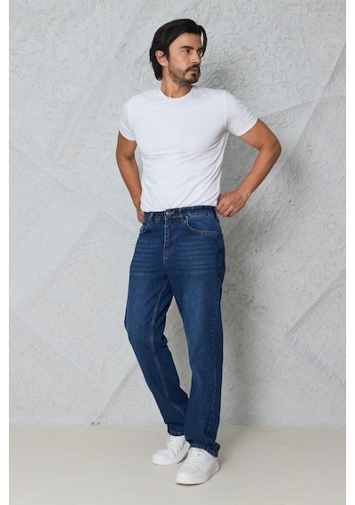 Blayn Jeans Erkek Antrasit Baggy Kot Pantolon - Geniş Kalıp Günlük Rahat Denim Jean lacivert