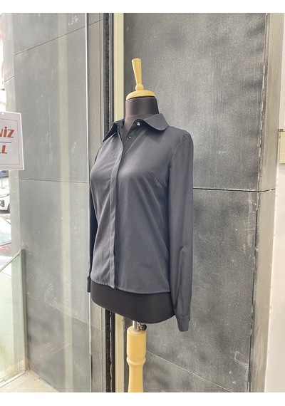 Pera Moda Kadın Slim Fit Pamuklu Ofis Gömleği Siyah