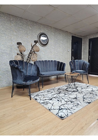 Siyah Boyalı Tel Ayak Papatya Çay Seti Koltuk Takımı , Balkon, S