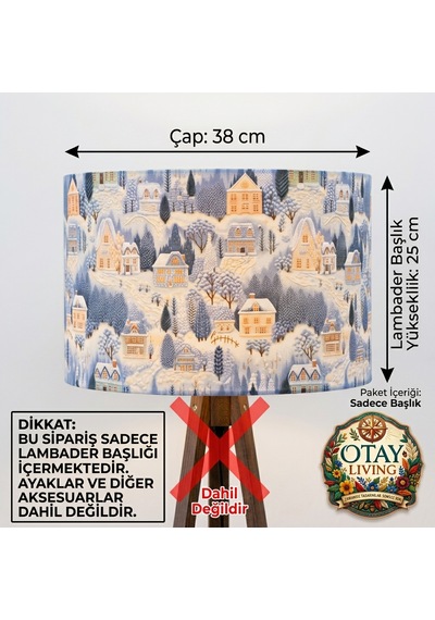 Otay Living Özel Tasarım 3d Dijital Baskılı Kış Evleri Desenli Kumaş Lambader Başlığı Sadece Başlık Çok Renkli