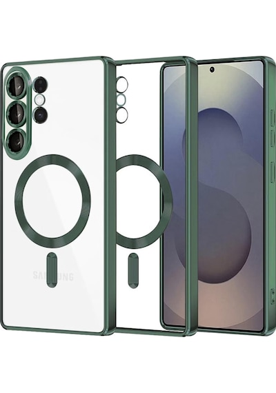 Samsung Galaxy S26 Ultra Uyumlu Kılıf Kamera Lens Koruyuculu Magsafe Özellikli Telefon Kılıfı Kapak Koyu Yeşil