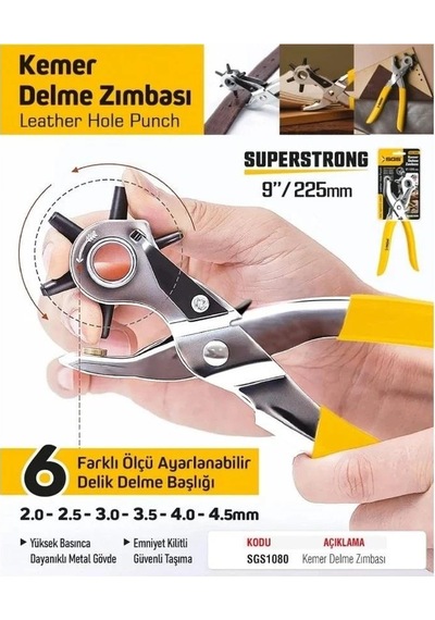 Sgs Kemer Delme Zımbası Delik Açma Pensesi - 6 Delik 2-4.5 Mm Arası - 9"/225 Mm. 1 Adet