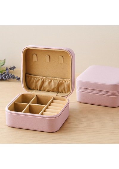 Mini Fermuarlı Takı Kutusu 10x10x5 Cm - Suni Deri, 4 Bölmeli Çok Renkli