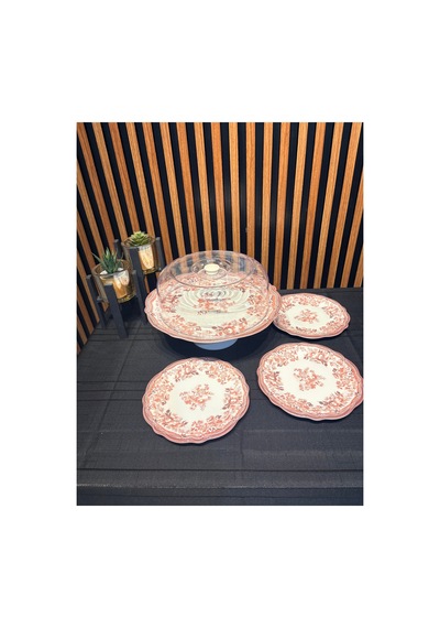 Porser Velour Maroon Fulya Ayaklı Sunum Seti 8 Parça Porselen Pasta Sunum Seti Pembe