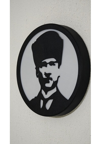 Morfem3d Atatürk Silüetli Led Aydınlatmalı Daire Lamba Model 5 Duvar & Masa Üstü Kullanım Siyah - Beyaz