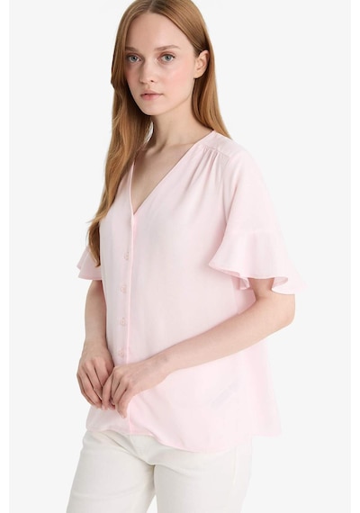 Defacto Regular Fit V Yaka Kısa Kollu Gömlek F6086ax25smpn436 Pembe